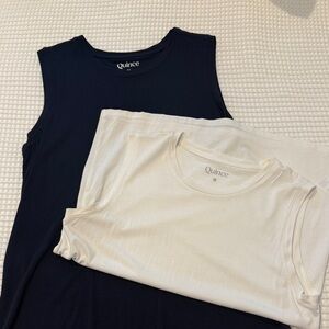 Quince Navy and White Sleeveless Tops